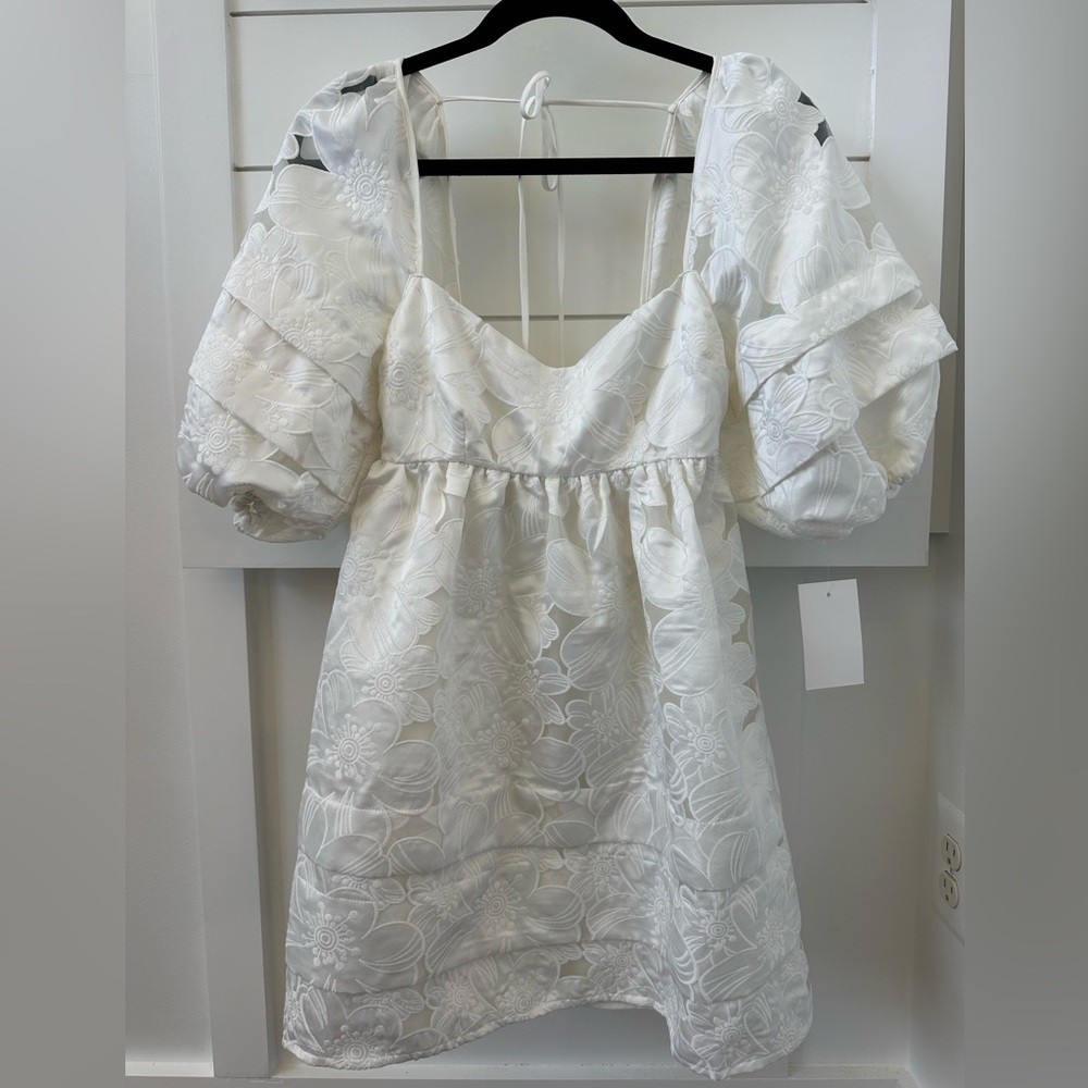 For Love & Lemons Evelyn Organza Babydoll White Floral Mini Dress - Picture 3 of 5
